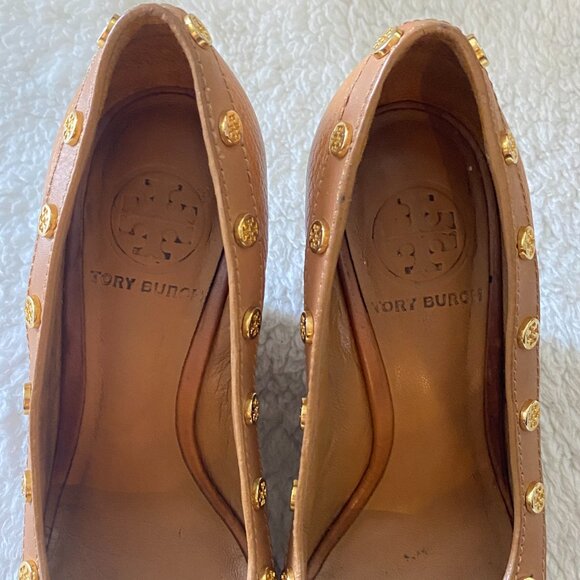 Tory Burch Royal Tan Leather Wedge Peep-Toe Sandals – Women’s 6.5 - Picture 6 of 16